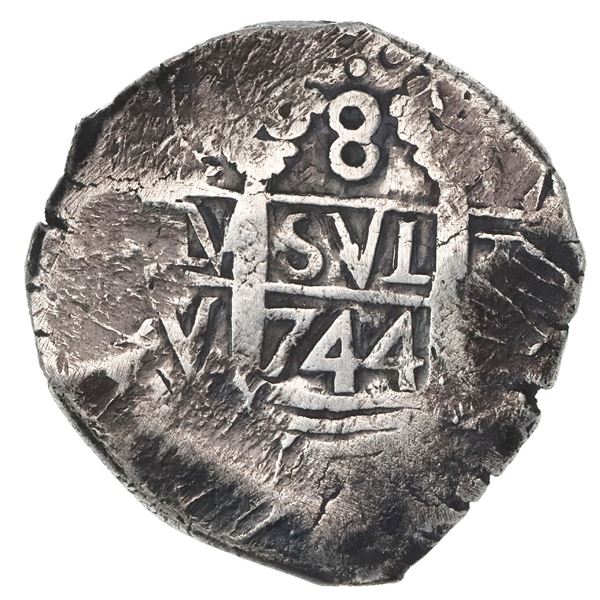Lima, Peru, cob 8 reales, 1744V, rare.