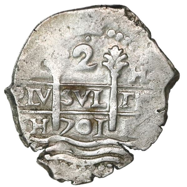 Lima, Peru, cob 2 reales, 1701H.