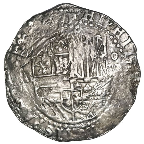 Potosi, Bolivia, cob 8 reales, Philip II, assayer B (4th period), NGC AU details / rev spot removed,