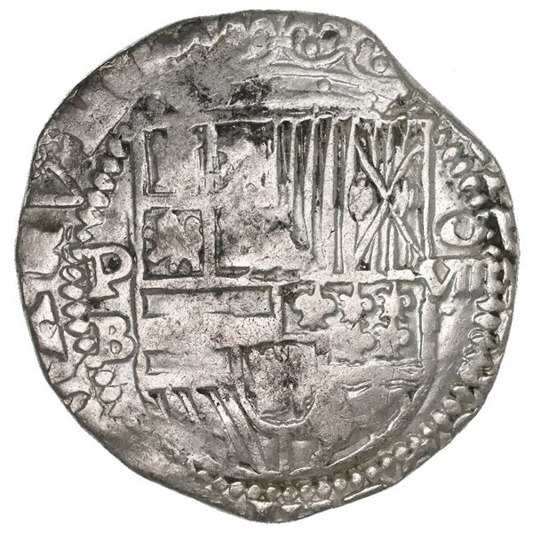 Potosi, Bolivia, cob 8 reales, Philip II, assayer B (5th period).