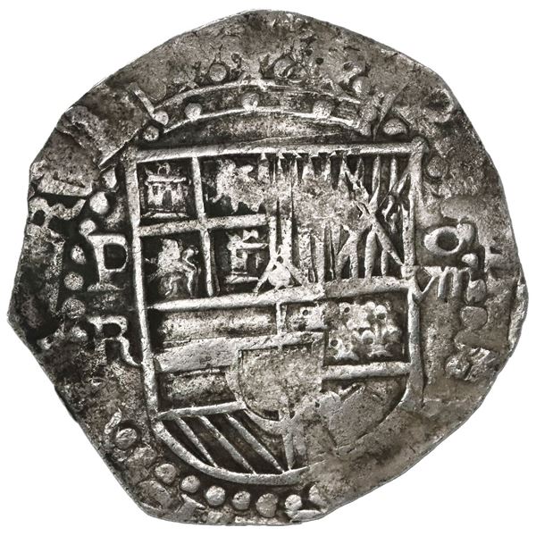 Potosi, Bolivia, cob 8 reales, Philip III, assayer R (curved leg).