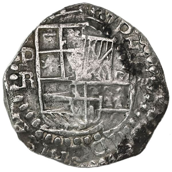 Potosi, Bolivia, cob 8 reales, Philip III, assayer R (curved leg).