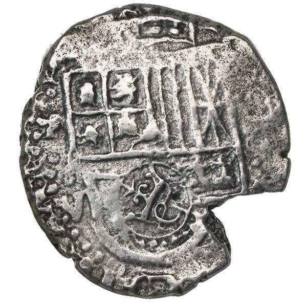 Potosi, Bolivia, cob 8 reales, (1646)V, with crowned-script-G countermark on shield, extremely rare.