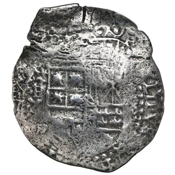 Potosi, Bolivia, cob 8 reales, 1649Z, with crowned-L countermark on cross, rare.