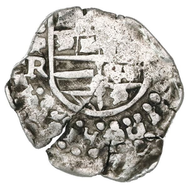 Potosi, Bolivia, cob 2 reales, Philip IV, assayer R (Ramirez, 1646-8), extremely rare.