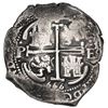 Image 2 : Potosi, Bolivia, cob 8 reales, 1666E, date as 66 between pillars and 666 below cross.