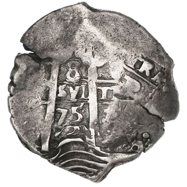 Potosi, Bolivia, cob 8 reales, 1675E.