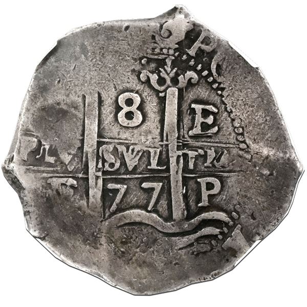 Potosi, Bolivia, cob 8 reales, 1677E, NGC VF 20.