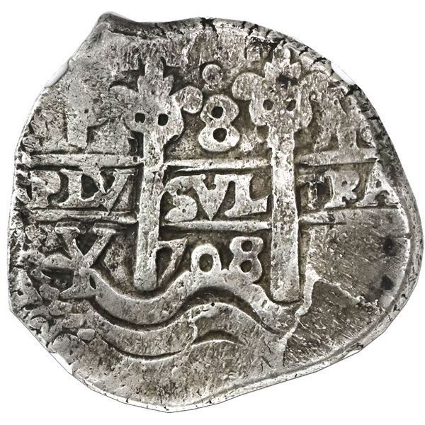 Potosi, Bolivia, cob 8 reales, 1708Y, NGC VF 35, finest known in NGC census.