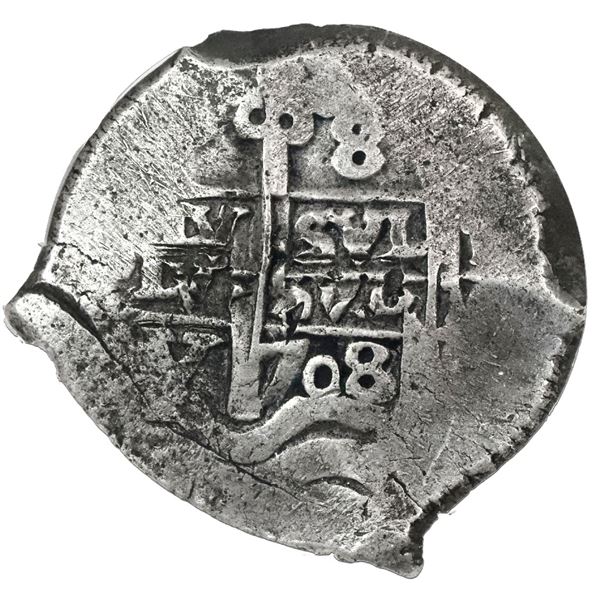 Potosi, Bolivia, cob 8 reales, 1708Y, NGC F 15.