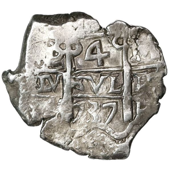 Potosi, Bolivia, cob 4 reales, 1737M/E, very rare.
