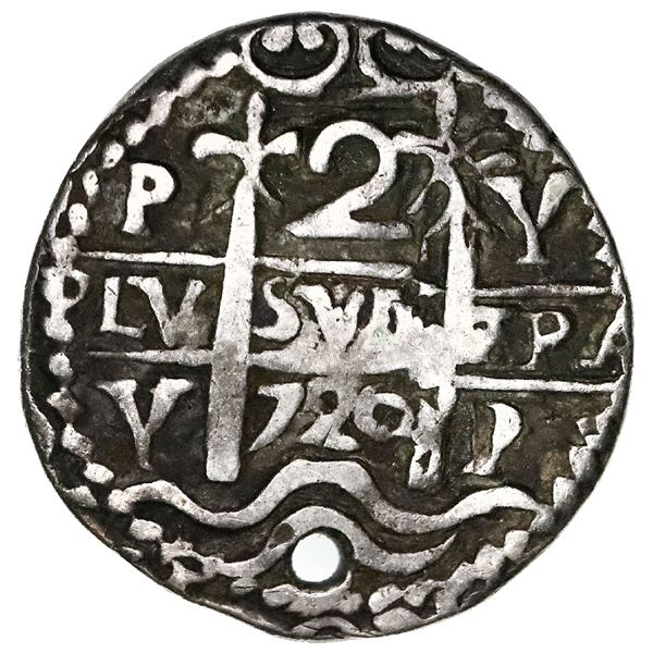 Potosi, Bolivia, cob 2 reales Royal (galano), 1720Y, very rare.