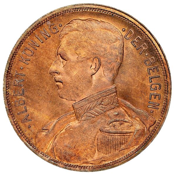 Belgium, bronze proof pattern 100 francs, 1911, Albert I, plain edge, NGC PF 66 RB, finest and only 