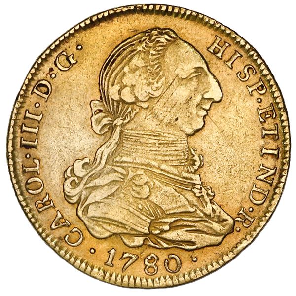 Potosi, Bolivia, gold bust 4 escudos, Charles III, 1780PR, rare.