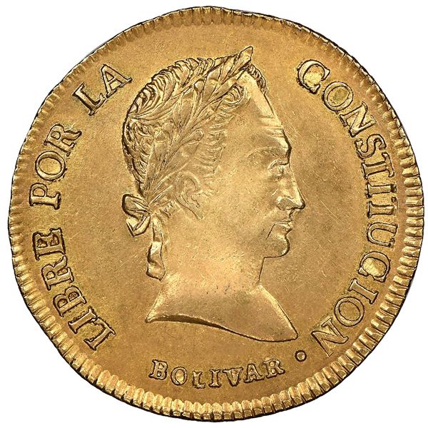 Potosi, Bolivia, gold 4 scudos, 1841LR, rare, NGC MS 62, finest known in NGC census.