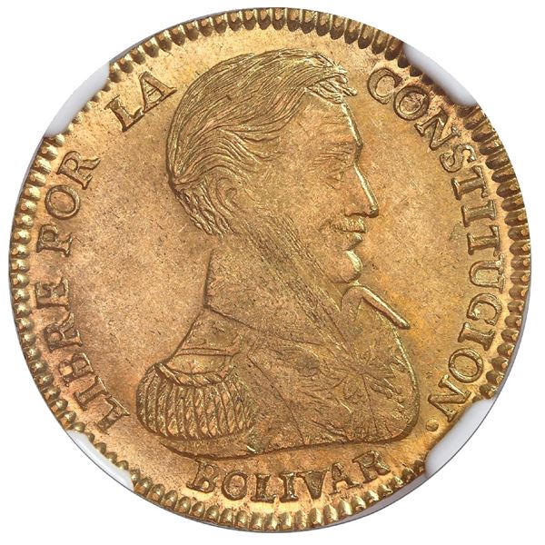 Potosi, Bolivia, gold 2 scudos, 1834LM, rare, NGC MS 63, ex-Newman.