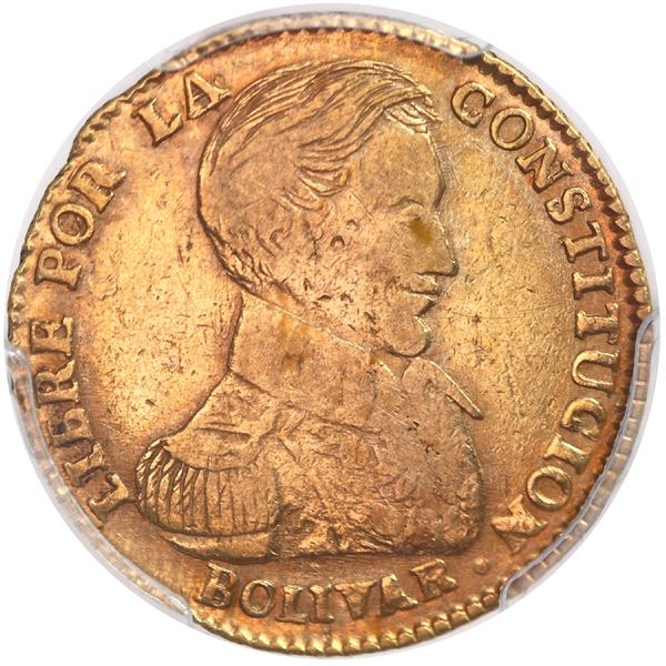 Potosi, Bolivia, gold 2 scudos, 1835LM, rare, PCGS VF20.