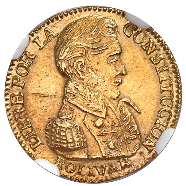 Potosi, Bolivia, gold 1 scudo, 1831JL, NGC MS 62, finest known in NGC census, ex-Lissner.