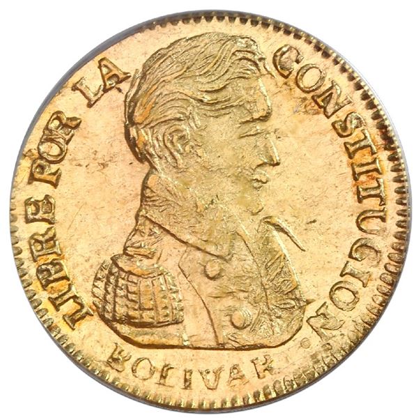 Potosi, Bolivia, gold 1 scudo, 1837LM, PCGS AU58.