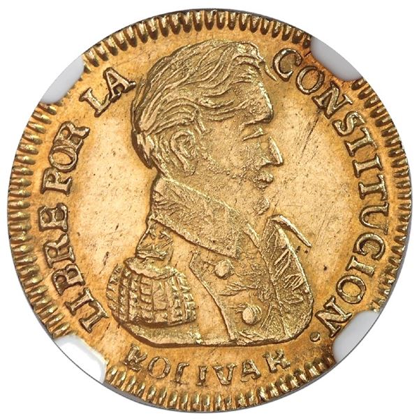 Potosi, Bolivia, gold 1 scudo, 1838LM, NGC MS 61, finest known in NGC census.