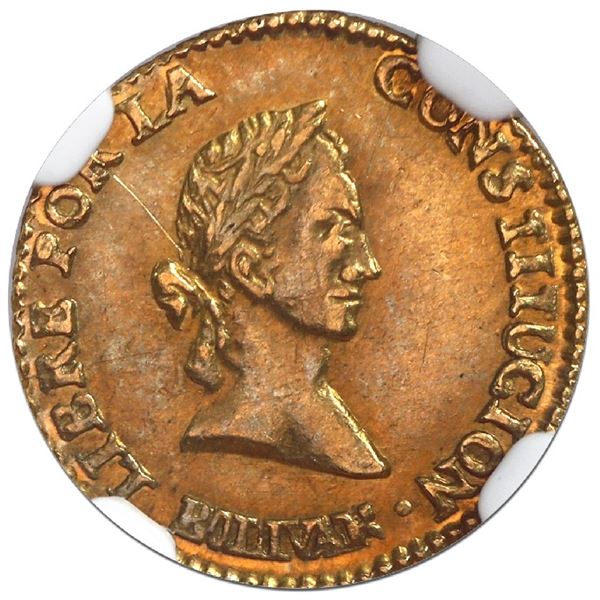 Potosi, Bolivia, gold 1/2 scudo, 1844R, medal axis, NGC AU 55, ex-Newman.