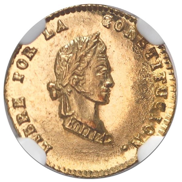 Potosi, Bolivia, gold 1/2 scudo, 1852/1FP, NGC MS 64, finest known in NGC census.