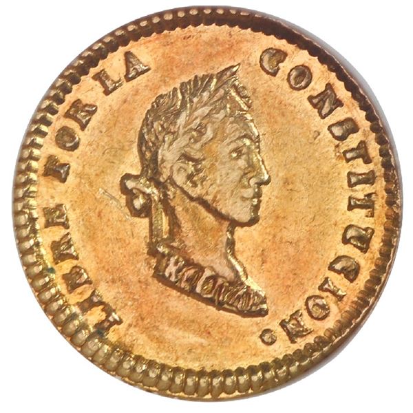 Potosi, Bolivia, gold 1/2 scudo, 1852/1FP, NGC MS 62.