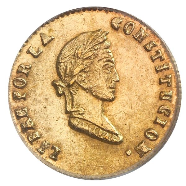 Potosi, Bolivia, gold 1/2 scudo, 1855FP, PCGS MS64.