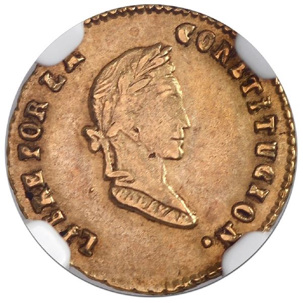 Potosi, Bolivia, gold 1/2 scudo, 1855MF/FJ, NGC AU 58, finest and only example in NGC census, ex-New