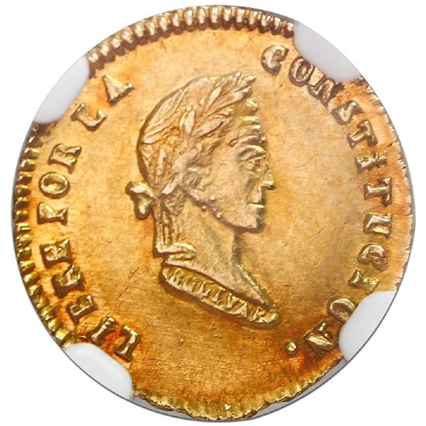 Potosi, Bolivia, gold 1/2 scudo, 1855MJ, NGC MS 64 with WINGS gold sticker, finest known in NGC cens