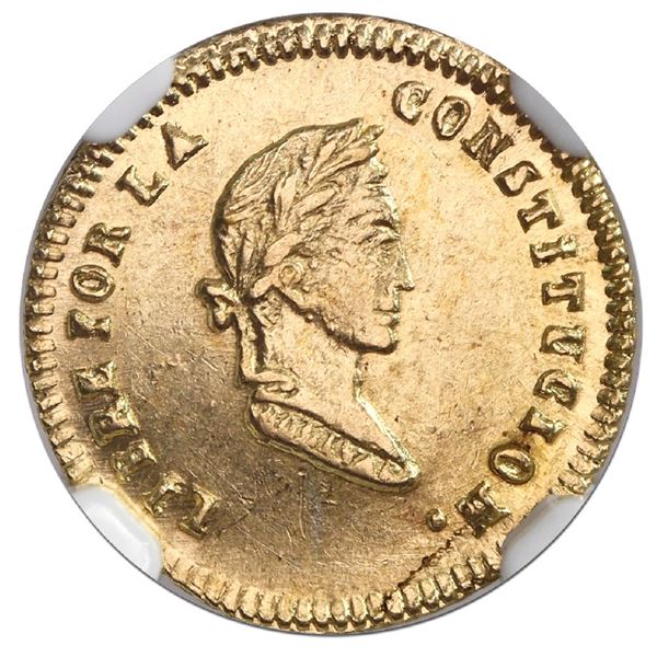 Potosi, Bolivia, gold 1/2 scudo, 1856FJ, NGC MS 62.