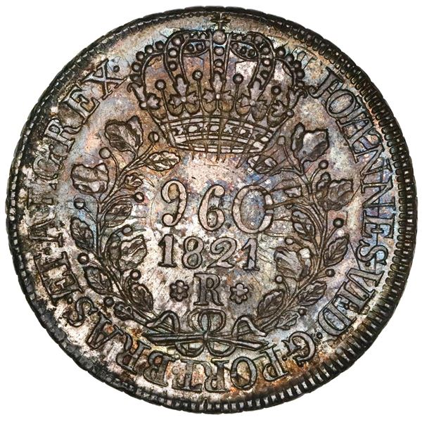 Brazil (Rio mint), 960 reis, Joao VI, 1821-R, struck over an Argentina (River Plate Provinces) "sunf