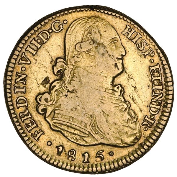 Santiago, Chile, gold bust 4 escudos, Ferdinand VII (bust of Charles IV), 1815FJ, unique (unlisted),