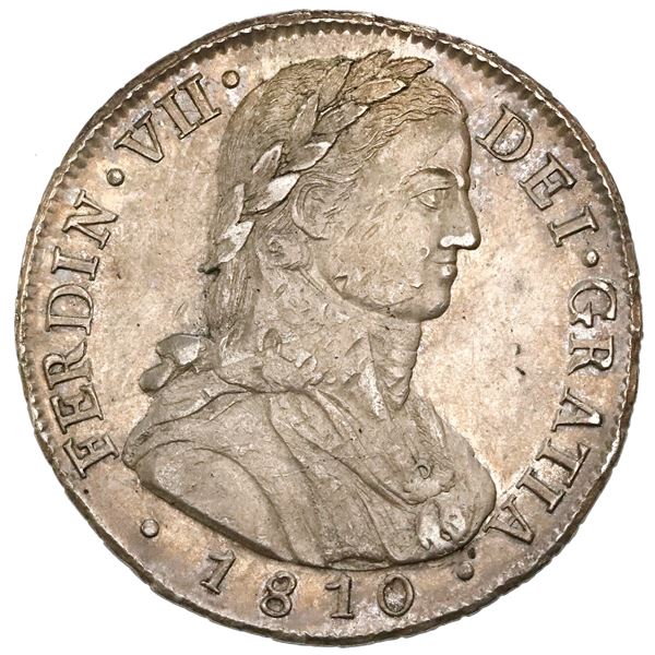 Santiago, Chile, bust 8 reales, Ferdinand VII transitional (laureate "admiral" bust), 1810FJ, NGC MS