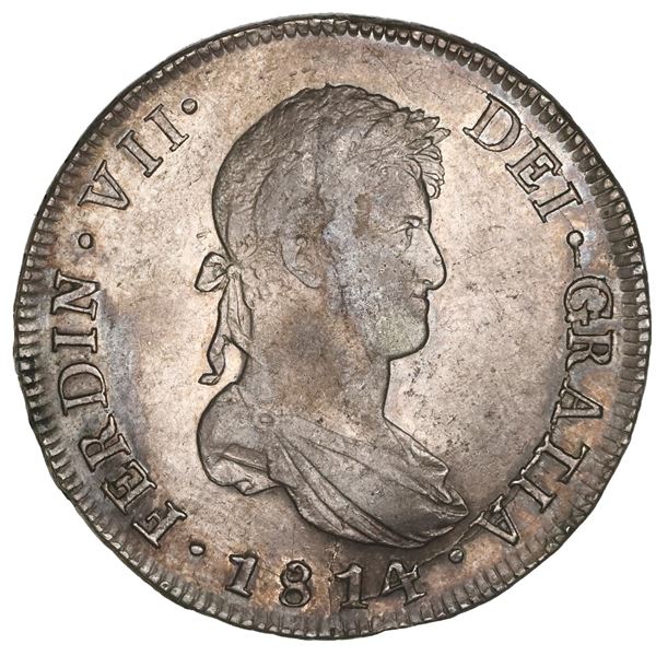 Santiago, Chile, bust 8 reales, Ferdinand VII, 1814FJ, NGC AU 55.