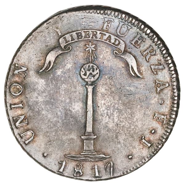Santiago, Chile, "volcano" peso, 1817FJ, "Y" to left, NGC AU 50.