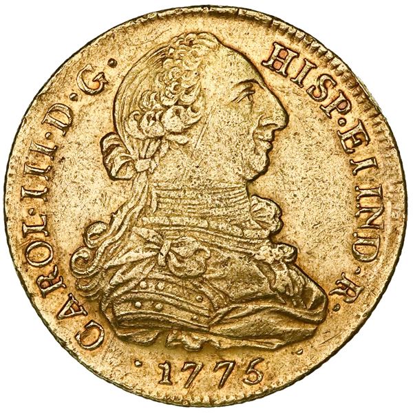 Popayan, Colombia, gold bust 8 escudos, Charles III, 1775JS.
