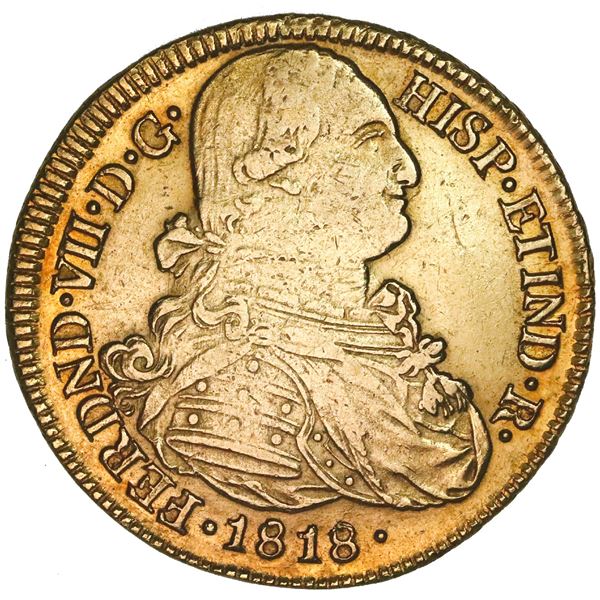 Popayan, Colombia, gold bust 8 escudos, Ferdinand VII (bust of Charles IV), 1818FM.