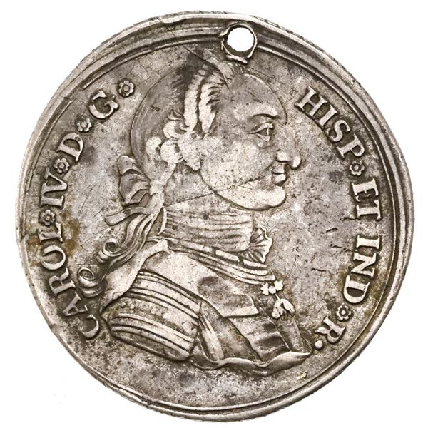 Cali, Colombia, 4 reales proclamation medal, 1790, Caicedo, corded edge, rare, NGC VF details / hole