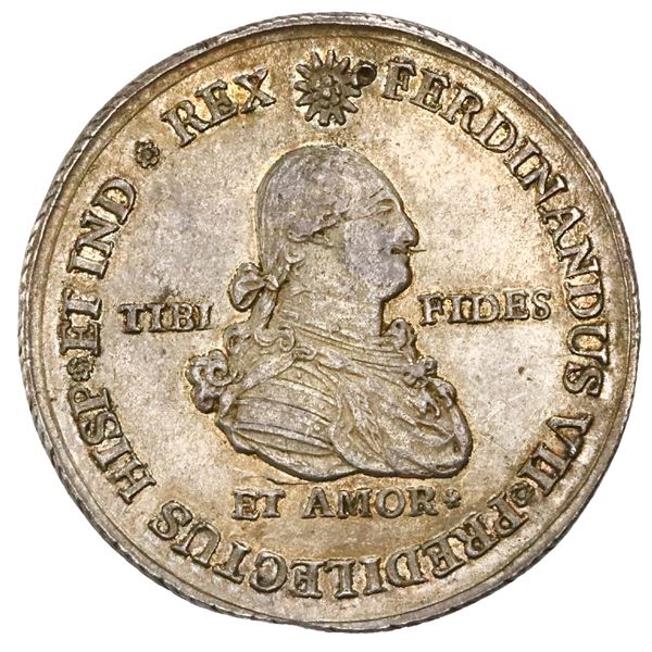Popayan, Colombia, 4 reales proclamation medal, Ferdinand VII (bust of Charles IV), 1808, corded edg
