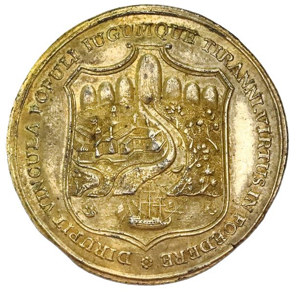 Popayan/Cali, Colombia, gilt silver 4 reales proclamation medal, 1811, liberation by Baraya, corded