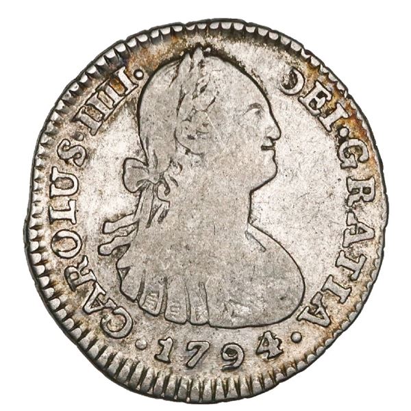 Bogota, Colombia, bust 1 real, Charles IV, 1794/3JJ, very rare, NGC VG 10, finest known in NGC censu