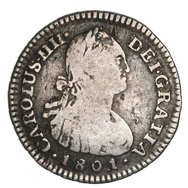 Bogota, Colombia, bust 1 real, Charles IV, 1801/799JJ, extremely rare, NGC VG 8, finest and only exa