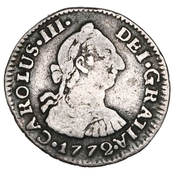 Bogota, Colombia, bust 1/2 real, Charles III, 1772VJ, NGC F 12, finest and only example in NGC censu