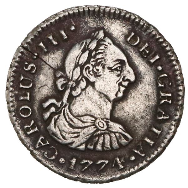 Popayan, Colombia, bust 1/2 real, Charles III, 1774JS, NGC VF details / cleaned, Restrepo Plate.