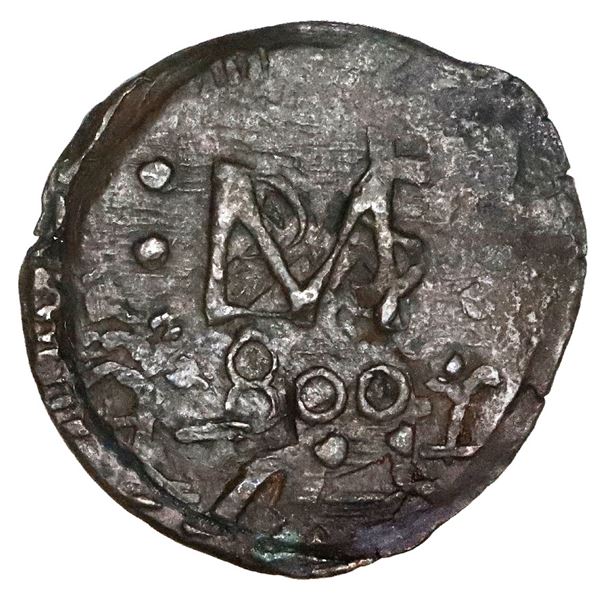 Cartagena (Royalist), Colombia, copper 1/2 real, fantasy date "800" (1815), struck over Cartagena (R