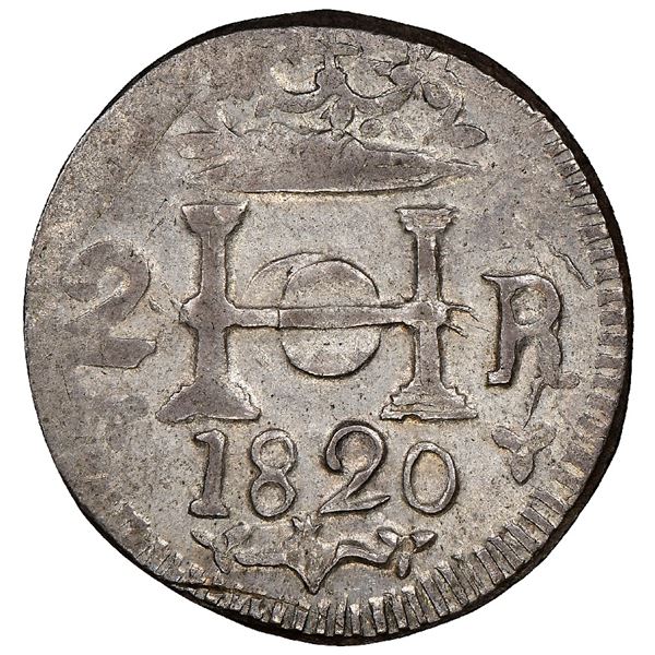 Santa Marta, Colombia, 2 reales, 1820, very rare, NGC AU 58, finest known in NGC census, ex-Ortiz, e