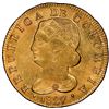 Image 1 : Popayan, Colombia, gold 8 escudos, 1827FM, NGC MS 62 ("top pop"), ex-Eldorado (stated on label).
