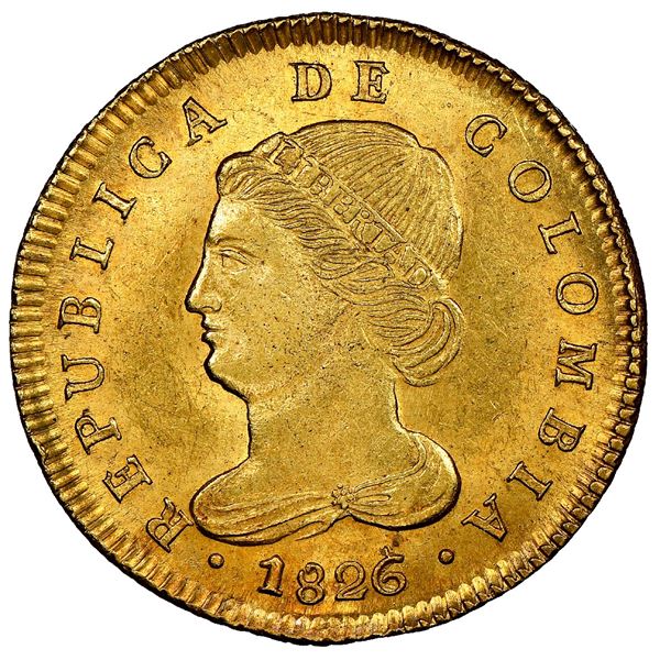 Bogota, Colombia, gold 4 escudos, 1826JF, very rare, NGC MS 64, finest known, ex-Eliasberg, ex-Lissn