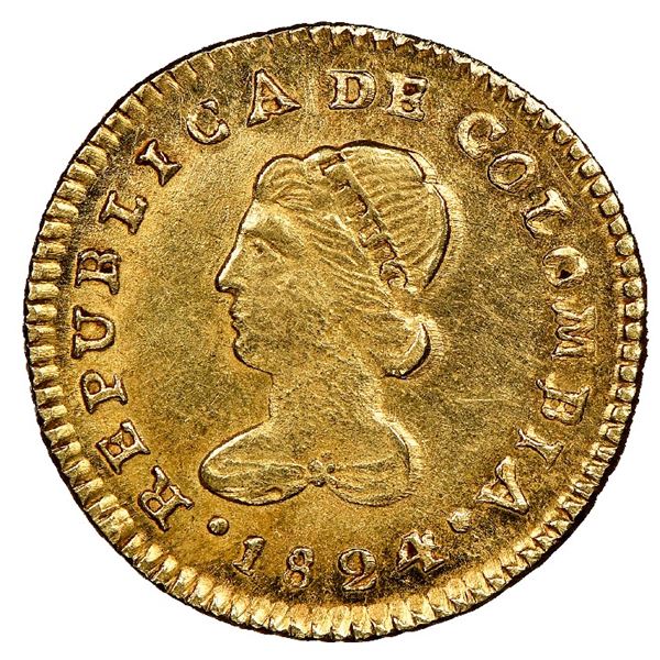 Popayan, Colombia, gold 1 escudo, 1824FM, NGC MS 61.